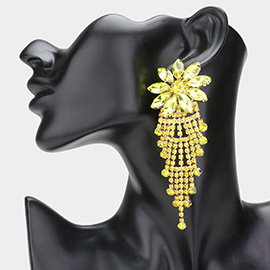 Flower Accented Rhinestone Evening Earrings