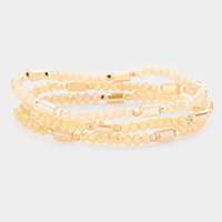 3PCS - Rectangle Pointed Faceted Beaded Stretch Bracelets