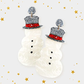 Glittered Resin Snowman Dangle Earrings