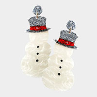 Glittered Resin Snowman Dangle Earrings