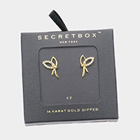 Secret Box _ 14K Gold Dipped CZ Embellished Metal Bow Stud Earrings