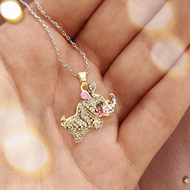 Rhinestone Embellished Rhinoceros Pendant Necklace