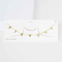 SISTERS Gold Dipped Metal Message Pendant Station Necklace