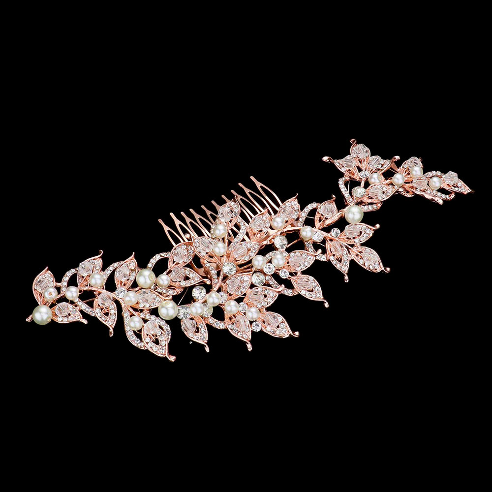 Rhinestone Bicone Bead Leaf Cluster Vine Hair Comb