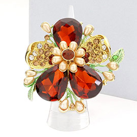 Pearl Stone Embellished Oversized Flower Stretch Ring