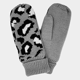 Leopard Patterned Mitten Fleece Lining Gloves