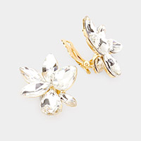 Marquise Teardrop Stone Cluster Clip on Evening Earrings
