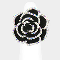 Rhinestone Embellished Enamel Rose Flower Stretch Ring