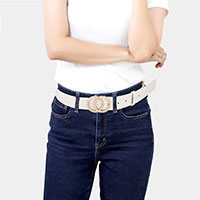 Pearl Embellished Double Open Circle Accented Faux Leather Belt