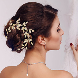 Rhinestone Embellished Leaf Cluster Vine Bun Wrap Headpiece