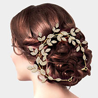 Rhinestone Embellished Leaf Cluster Vine Bun Wrap Headpiece