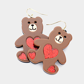 Glittered Resin Bear Dangle Earrings