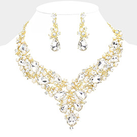 Glass crystal & pearl vine evening necklace