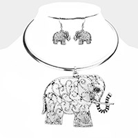 Filigree Elephant Pendant Necklace
