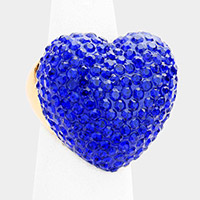 Colorful Heart Crystal Rhinestone Pave Stretchable Ring