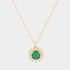 Gold Dipped CZ Round Pendant Necklace