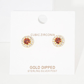 Gold Dipped CZ Round Stud Earrings