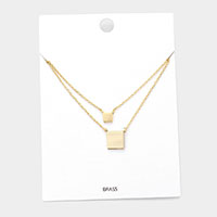 Brass Metal Square Pendant Double Layered Necklace