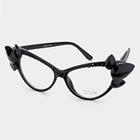 Crystal Embellished Cat Eye Clear Lens Sunglasses