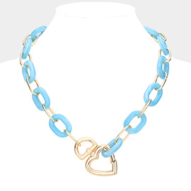 Heart Accented Resin Open Oval Link Necklace