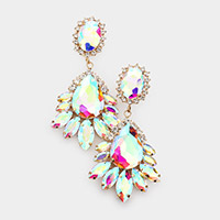 Teardrop Accented Marquise Stone Trimmed Dangle Evening Earrings