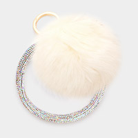 Pom Pom Rhinestone Pave Bangle Keychain / Bracelet 