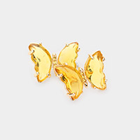 Brass Metal Stone Butterfly Stud Earrings