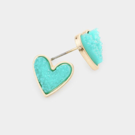 Druzy Heart Stud Earrings