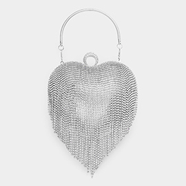 Rhinestone Fringe Heart Evening Tote / Clutch / Crossbody Bag