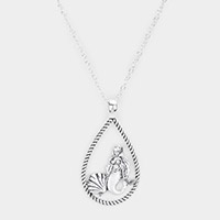 Mermaid Shell Accented Open Teardrop Pendant Necklace