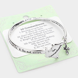 Ten Commandment Metal Cross Charm Message Bangle Bracelet