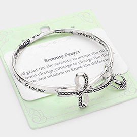 Serenity Prayer Metal Cross Accented Praying Hands Heart Charm Message Bangle Bracelet