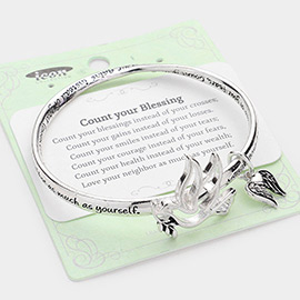 Count Your Blessing Metal Bird Accented Wings Charm Message Bangle Bracelet
