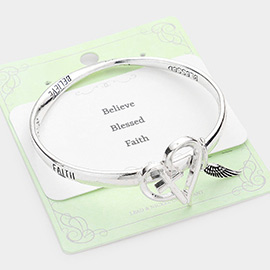 Believe Blessed Faith Metal Open Heart Cross Accented Wing Charm Message Bangle Bracelet