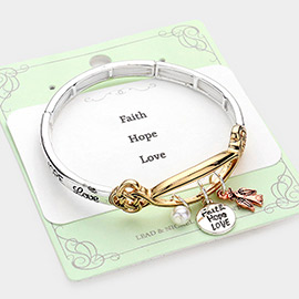 Faith Hope Love Bird Pearl Charm Stretch Bracelet