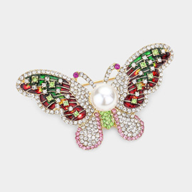 Pearl Rhinestone Pave Butterfly Pin Brooch