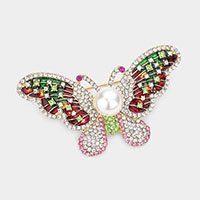 Pearl Rhinestone Pave Butterfly Pin Brooch