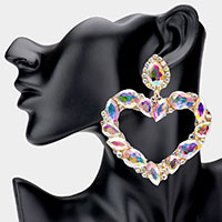 Marquise Teardrop Stone Cluster Open Heart Dangle Evening Earrings