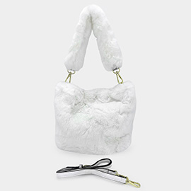 Solid Faux Fur Tote / Crossbody Bag