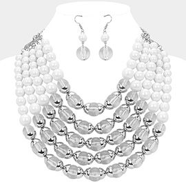 Lucite Bead Accented Multi Layered Bib Necklace