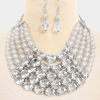 Lucite Bead Accented Multi Layered Bib Necklace