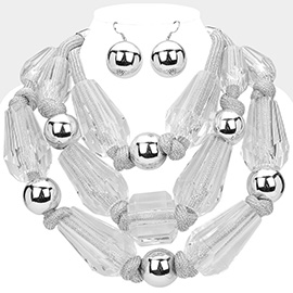 Chunky Clear Lucite Metal Ball Triple Layered Bib Necklace