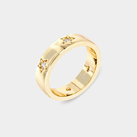 Gold Plated CZ Embellished Star Metal Band Ring