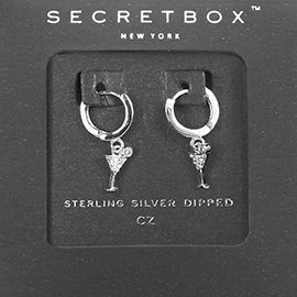 Secret Box_Sterling Silver Dipped CZ Embellished Metal Cocktail Dangle Huggie Earrings