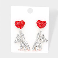 Rhinestone Embellished Heart Bear Link Dangle Earrings