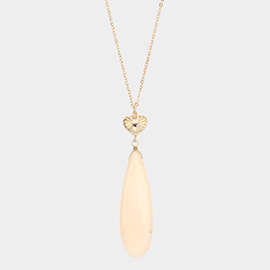 Metal Heart Teardrop Natural Stone Link Pendant Long Necklace