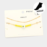 Smile Flower Accented Double Layered Anklet