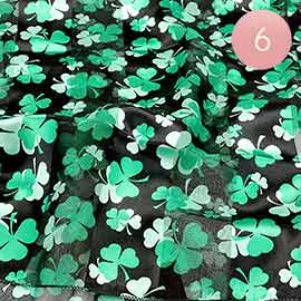 6PCS - Silk Feel Satin St Patricks Clover Pattern Printed Scarf