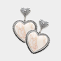 Natural Stone Heart Dangle Earrings