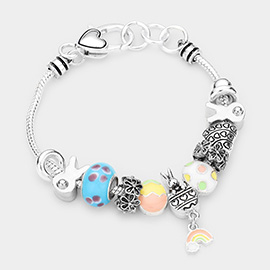 Metal Easter Bunny Enamel Egg Rainbow Multi Bead Charm Bracelet